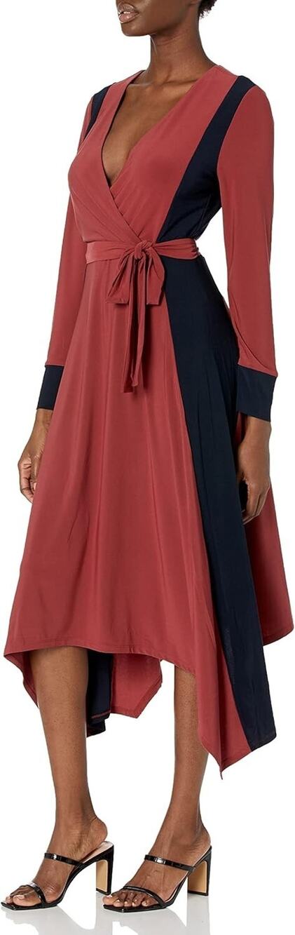 BCBG MAX AZRIA Slinky Stretch Belted Scarf Hem Colorblock Dress Size XS